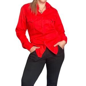 60's Vintage Western Wear Shirt Medium 15-15.5 Made in USA Red